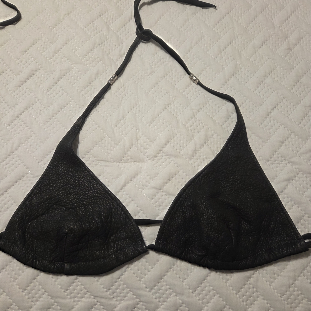 Black leather swim suit